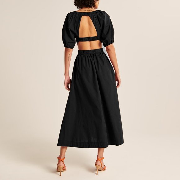 A&F High-Neck Open Back Midi Dress, Black - Picture 4 of 4